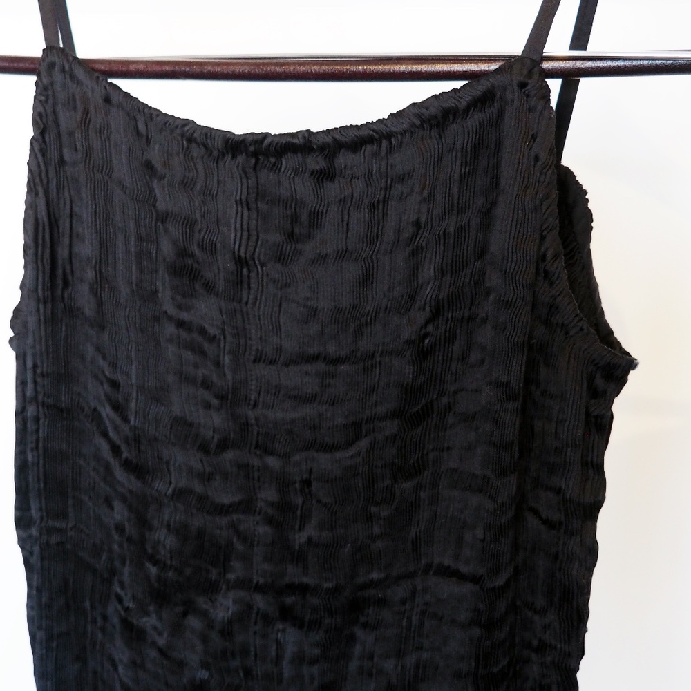 Fortuny Black Satin Pliss Dress 1980s - image 2